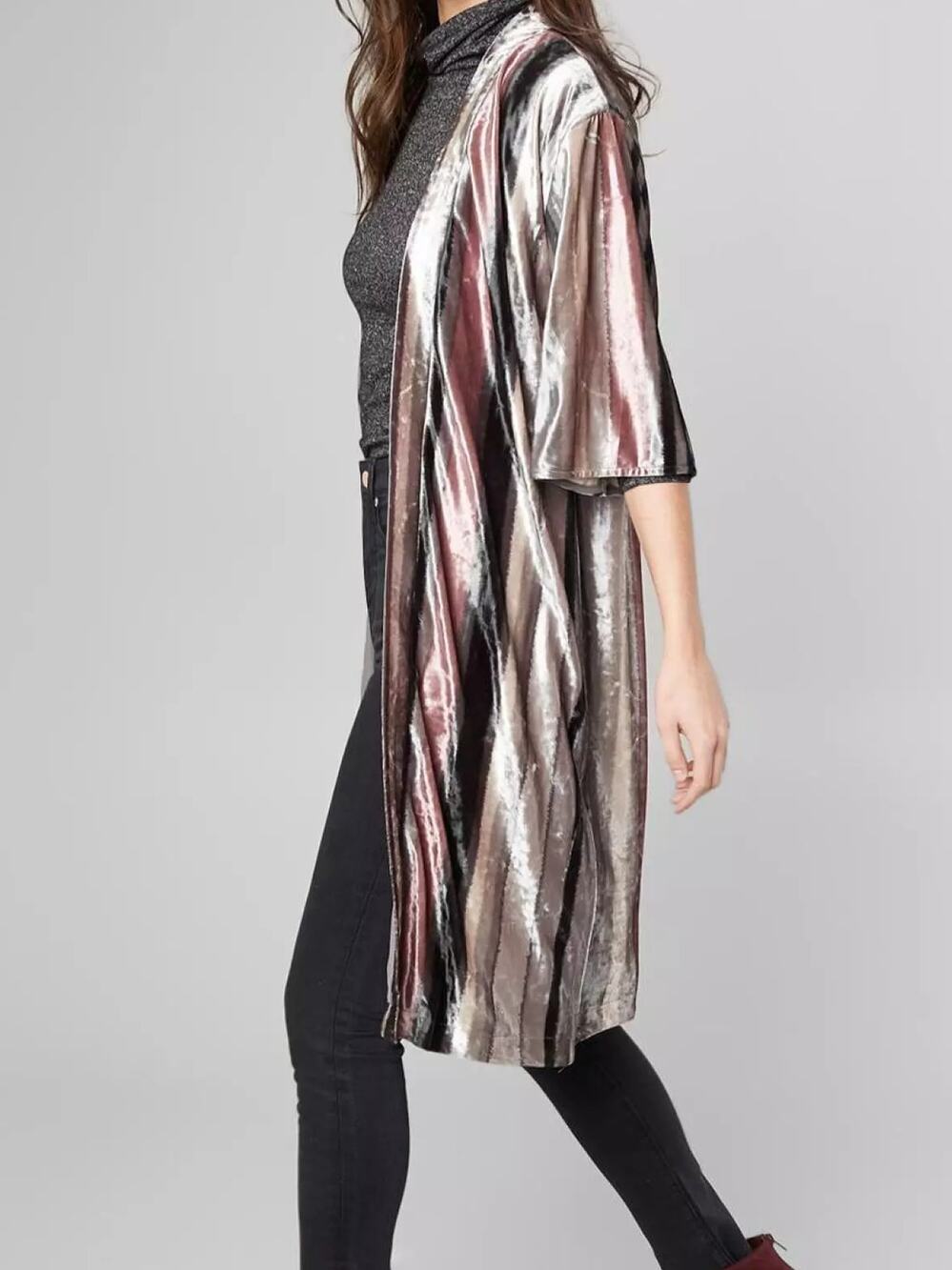 Miss Me Velvet Open Front Long Cardigan Womens S